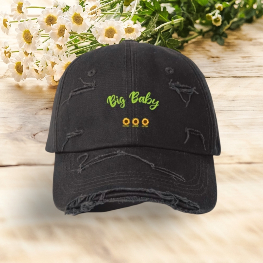 Green and Black Distressed Baseball Hat
